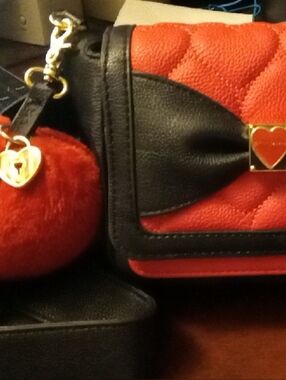 Betsey Johnson Red and Black Quilted Bow Accent Women’s Crossbody Bag